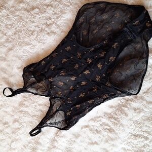 Sexy Mesh Black & Tan Floral Body Suite Unknown Brand XS